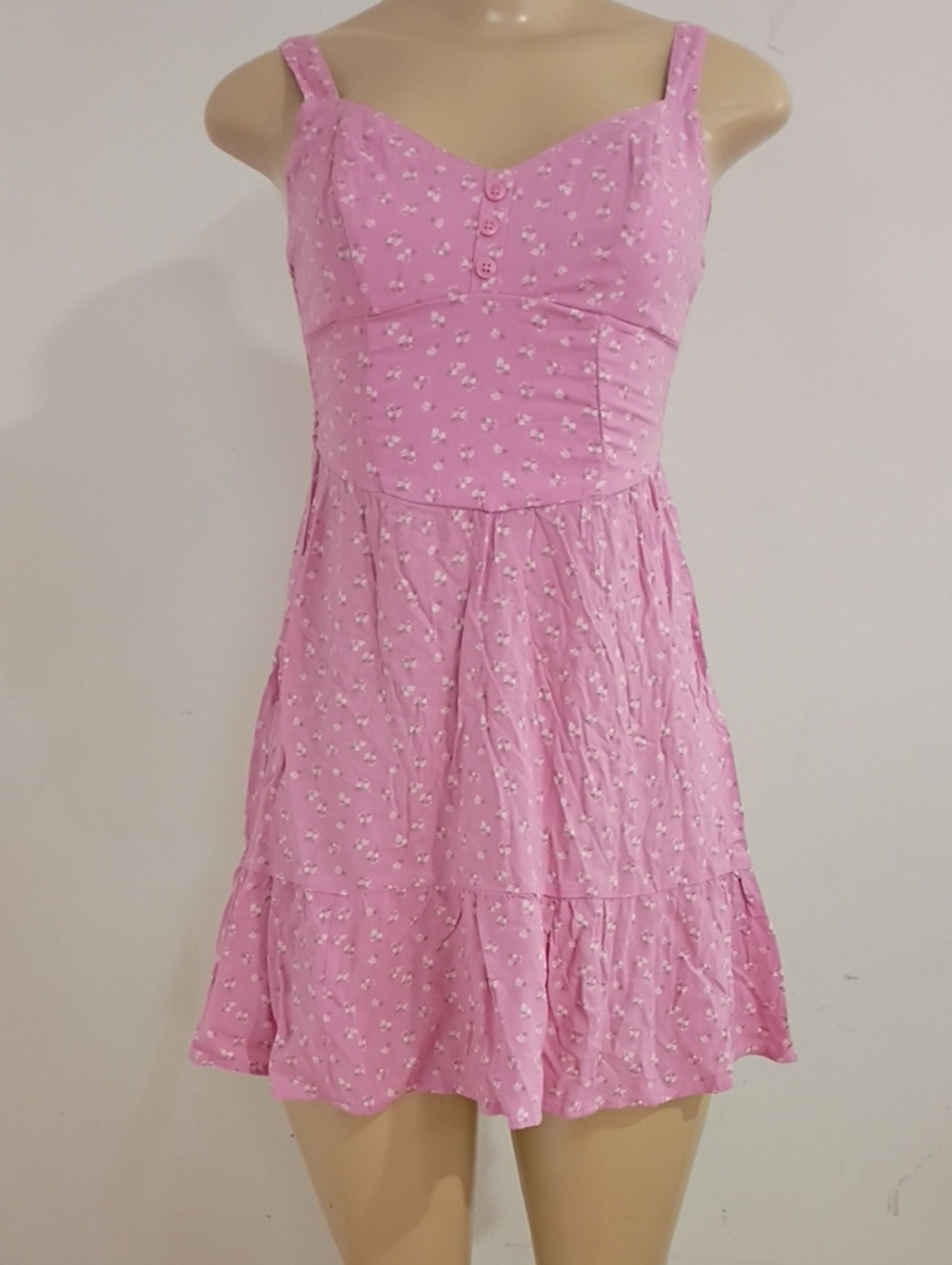 Hollister Pink Mini Dress with Tiny White Floral Print